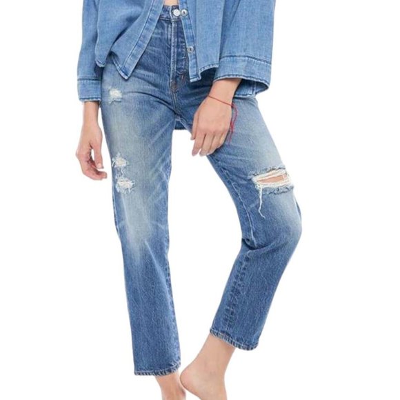 Sandrine Rose Denim - Sandrine Rose Straight Fit Distressed Jeans in Indigo Wash NWT | Sz 27